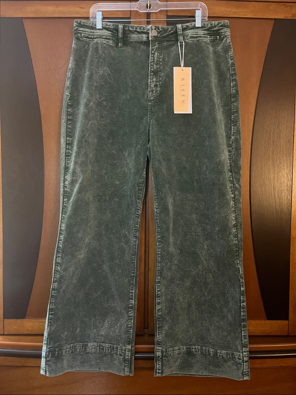 NWTRisen Washed Forest Green Pinwale Corduroy Wide Leg Pants w/Front Welt Pocket